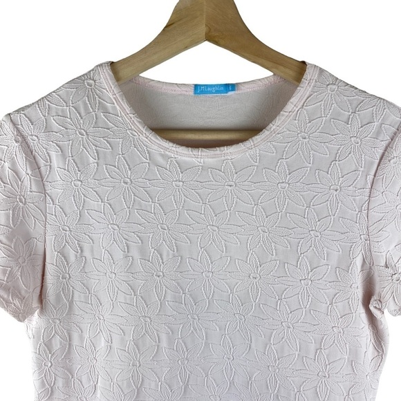 J.McLaughlin Pink Textured Floral Top Short Sleeve Size Small - Picture 4 of 6